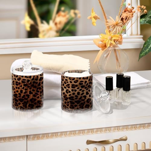 4 Pack Apothecary Jars Bathroom Leopard Print Qtip Holder Dispenser Clear - Image 7