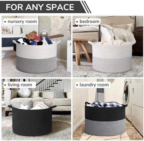 INDRESSME 115L Extra Large Woven Rope Blanket Basket Living Room - Image 4