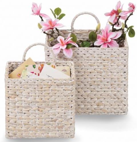 84ECO Set of 2 White Wicker Hanging Baskets by 84ECO