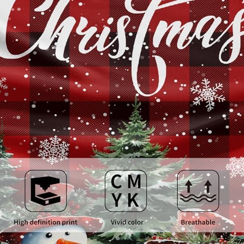 Xmas Snowman Small Bathroom Towels Set Merry Christma Black Red Buffalo Plaid - Image 3