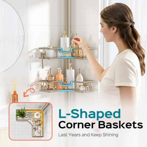 HAMITOR No-Drill Shower Rack, 4-Tier Corner Rustproof Tension Pole - Image 3