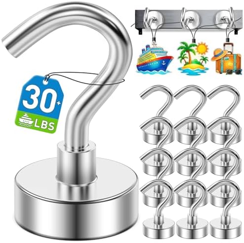 12 Pack Magnetic Hooks for Cruise Cabins 30lbs Heavy Duty Magnet by MUKFIRM
