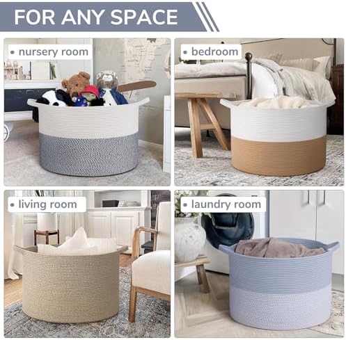 INDRESSME 115L Extra Large Woven Rope Blanket Basket Living Room - Image 4