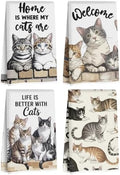 4 Pcs Cute Cat Kitchen Towels 24x14 Inch, Cats Gifts Absorbent Hand Towels by Jztco