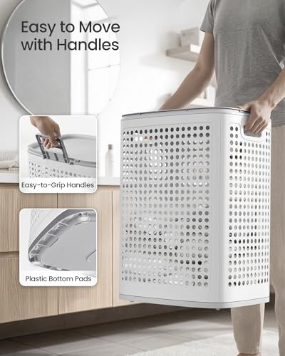 SONGMICS Laundry Hamper with Lid, 75 L Ventilated Basket, Cutout Handles - Image 5
