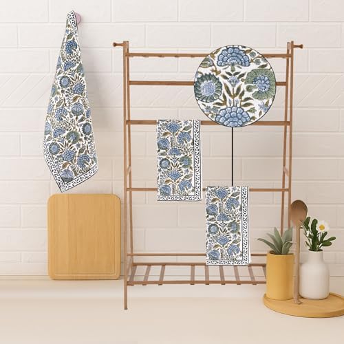 Ridhi Asparagus Green Hand Block Print Cotton Kitchen Towels, 16x28 Inch - Image 6