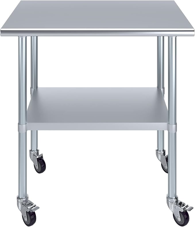 AmGood 36" Long x 24" Deep Stainless Steel Table with Casters