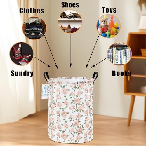 Round Laundry Basket Collapsible Storage Hamper Organizer Champagne Rose - Image 4