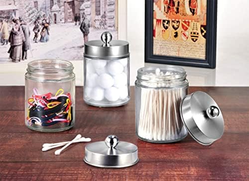 Amolliar Apothecary Jar Qtip Holder w/Metal Lid, Brushed Nickel - Image 4