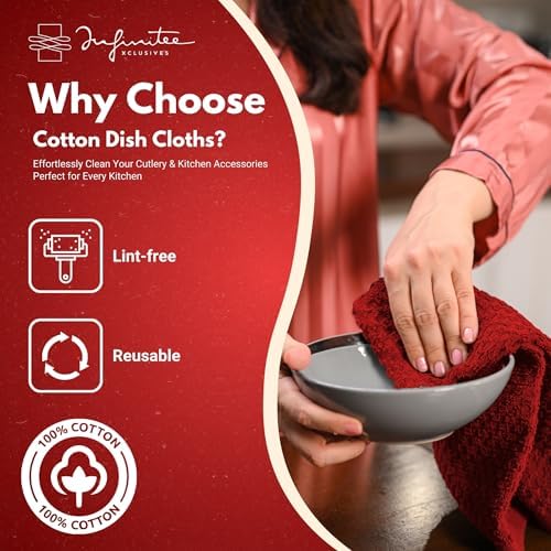 Infinitee Xclusives Premium Dish Cloth 100% Cotton 12 x 12 Inches |Pack of 4| - Image 2