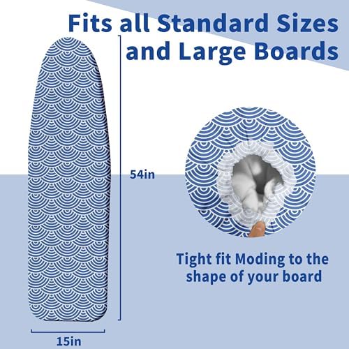 Ironing Board Cover and Pad, Thick Scorch Resistant Padding Blue Waves Print - Image 4