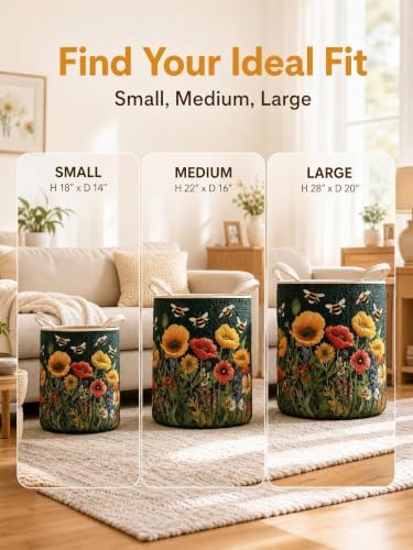 Quilted Laundry Basket with Handles, Boho Floral Quilted Storage Hamper - Image 5
