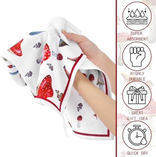 Sunnyray 6 Pack Mushroom Kitchen Towels, Absorbent Microfiber Gnome Dish Towels - Image 6