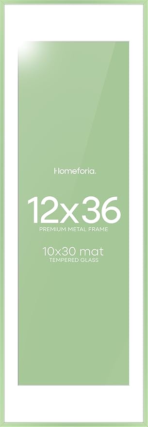 Homeforia 12x36 Sage Green Picture Frame, High End Metal 12by36 Poster Frames with Mat 10x30 Photo, 12 x 36 Green Frame Matted to 10 x 30 Art, 36x12 Panoramic Frame, Tempered Glass, Wall Kit, Set of 1