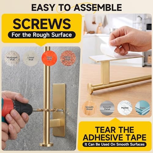 Paper Towel Holder Wall Mount, No Drill, SUS304 Steel, Space Saving - Image 4