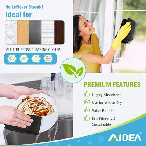 AIDEA Microfiber Cleaning Cloth Black 20PK, Microfiber Towels 11.5"×11.5" - Image 6