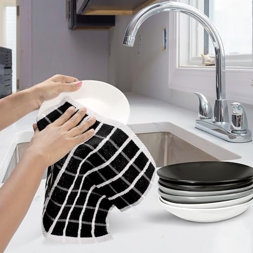 Urban Villa Kitchen Towels Cotton Dish Towels 12”x12” Black White - Image 5