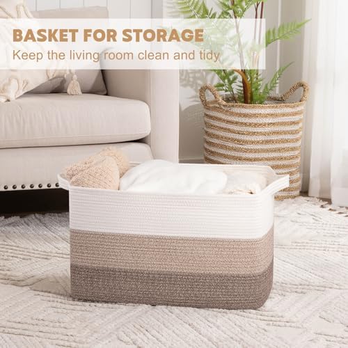 OIAHOMY Extra Large Blanket Basket, 95L Cotton Rope Woven Laundry Basket - Image 3