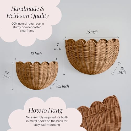 BEBE BASK The Original Scalloped Wicker Wall Basket – Set of 2 - Image 5