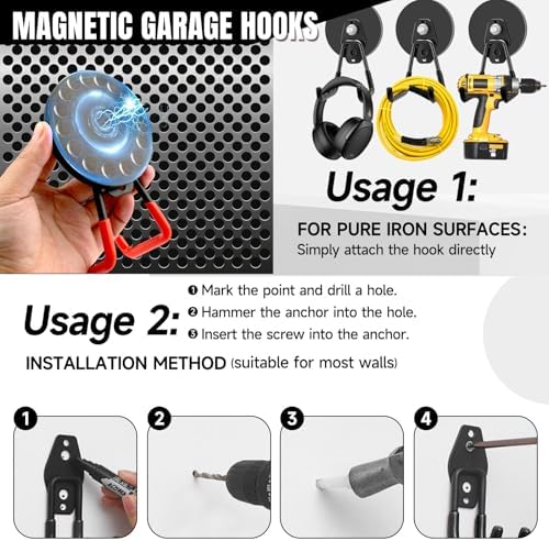 4 Pack Magnetic Hooks Heavy Duty, 2.6'' Large Strong Utility Magnet Hooks - Image 6