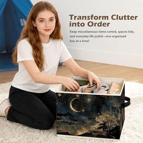 Mystical Crescent Moon Star Celestial Storage Box Bins, Moody Starry Night Sky - Image 6