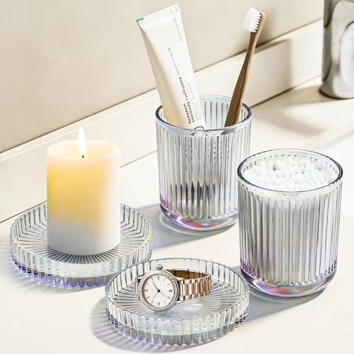 Glass Qtip Dispenser 2 Pack, Pads & Floss Picks, Vanity Makeup Essential - Image 2