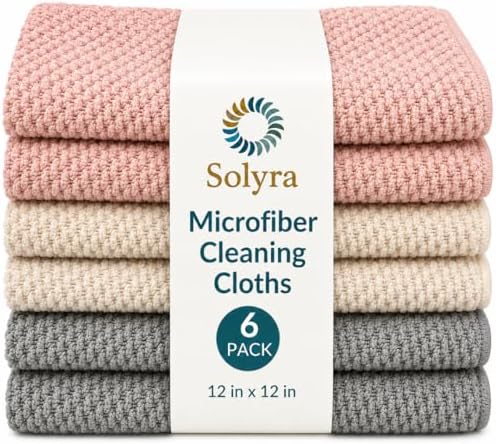Solyra Non-Toxic Microfiber Kitchen Cleaning Cloths, 6 Pack, 12 x 12 in by Solyra