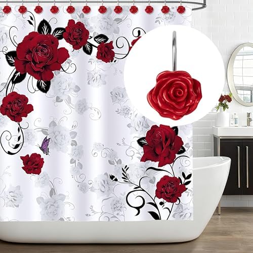 Sunlit Rose Shower Curtain Hooks, Home Decorative Flower Shower Curtain Rings - Image 6