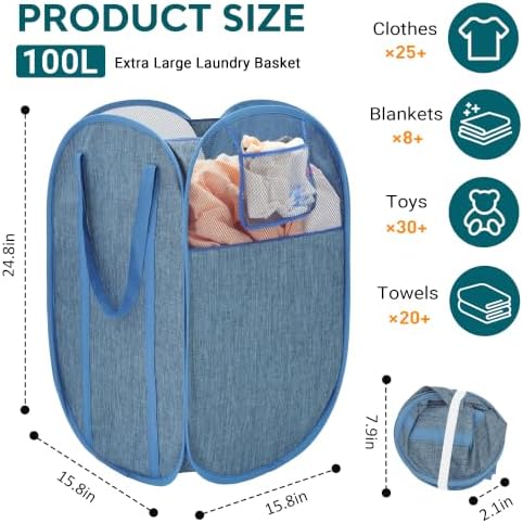 100L Collapsible Laundry Baskets, Foldable Pop Up Hamper - Image 3