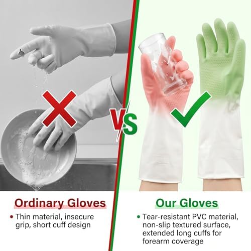 Cleaning Gloves 2 Pairs Medium, Reusable Rubber Dishwashing Kitchen Women - Image 6