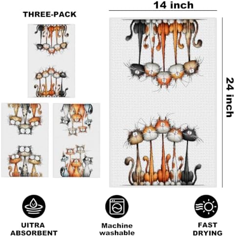 3 Pcs Cute Cat Kitchen Towels, Funny Cats Gifts Absorbent Hand Towels-03 - Image 2