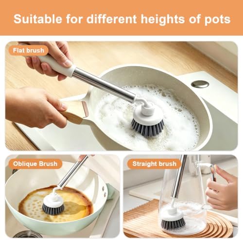 Kitchen Scrub Brush, 360° Swivel Head Long Handle Pot Dish Brush - Image 7