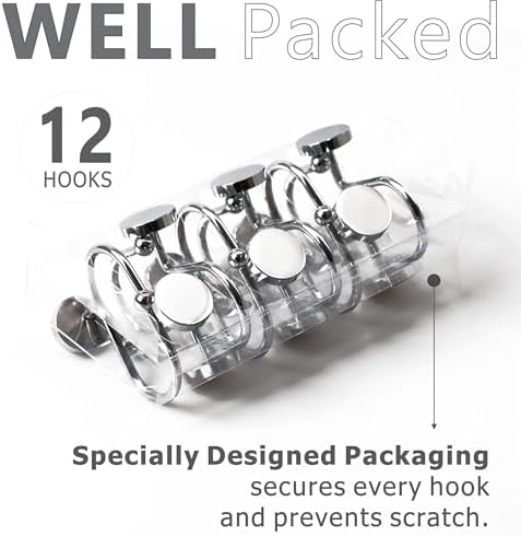 Silver Chrome Shower Curtain Hooks: Rust Proof Metal Curtain Rings - Image 4