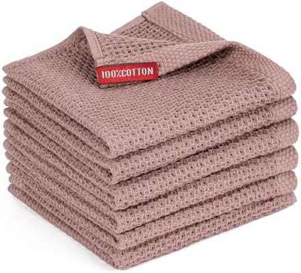 Kitchen Towels 6-Pack Kitchen Dish Cloths, 100% Cotton, 12x12 In by BOOMIBOO