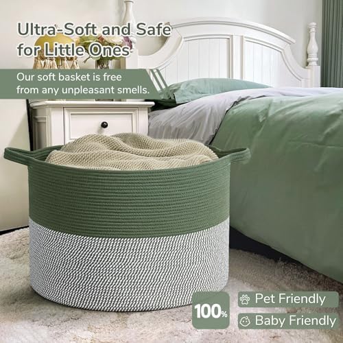 INDRESSME 115L Extra Large Woven Rope Blanket Basket Living Room Green - Image 5