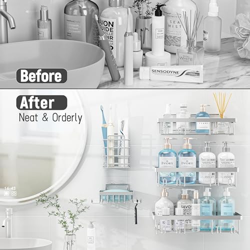 Liuoud 10 Pack Shower Caddy for Inside Shower Silver Bathroom Storage Decor - Image 7