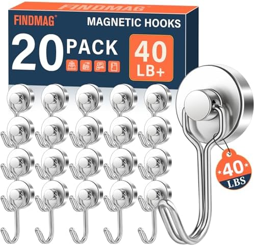 FINDMAG Magnetic Hooks, 40LB+ Heavy Duty Magnetic Hook, 20 Pack by FINDMAG
