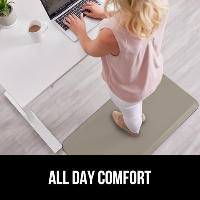 GORILLA GRIP Comfortable Cushioned Kitchen Mats for Floor, Waterproof and Stain Resistant Soft Top, 3/4 Inch Thick Ergonomic Standing Desk Anti Fatigue Mat, Foam Supports Ankles and Feet, 20x32, Taupe