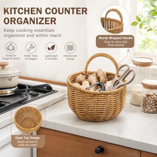 2 Pack Rattan Hanging Storage Baskets Wall Organizer - Image 6