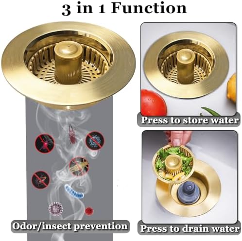 BAOLSLS Kitchen Sink Drain Strainer, 3 in 1 Pop up Kitchen Sink Stopper - Image 2
