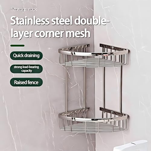Corner Shower Caddy, 304 Stainless Steel Bathroom Shelf Organizer, Wall Mounted - Image 7