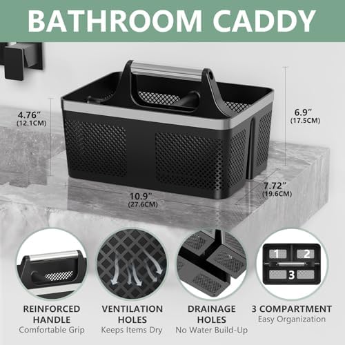 BYUNER Black Shower Caddy Portable: Plastic Bathroom Caddy Organizer - Image 2