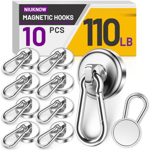 Heavy Duty Magnetic Hooks Silver, 110 lbs Magnets Hook, 10 Pack by Unknown