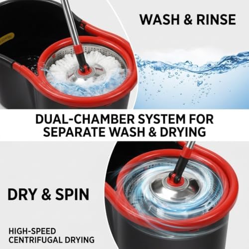 Spin Mop and Bucket with Wringer Set, 3 Mop Heads - Image 5