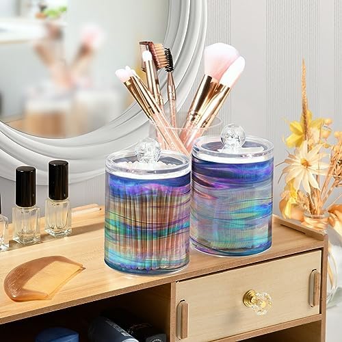 2 Pack Apothecary Jars Bathroom Iridescent Qtip Holder Dispenser Clear Plastic - Image 6