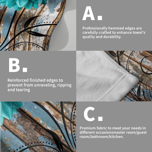 Farmhouse Flower Floral Bathroom Hand Towel Set of 2, Rustic Teal Turquoise - Image 5