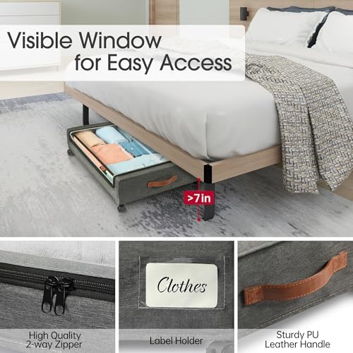 Yecaye Under Bed Storage with Wheels, Underbed Shoe Storage Organizer, Rolling - Image 5