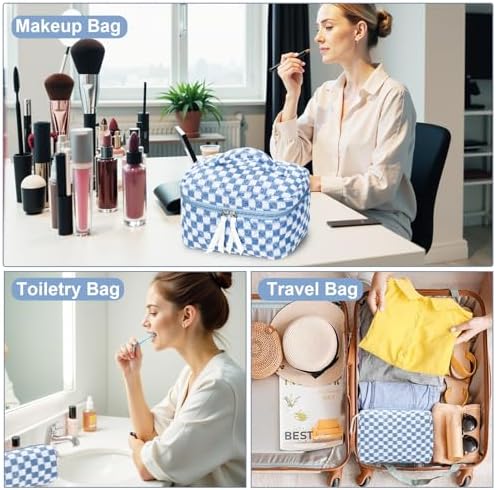 BuyCard Quilted Makeup Bag Set, CuteFloral Cotton Coquette Makeup Bag Toiletry - Image 5