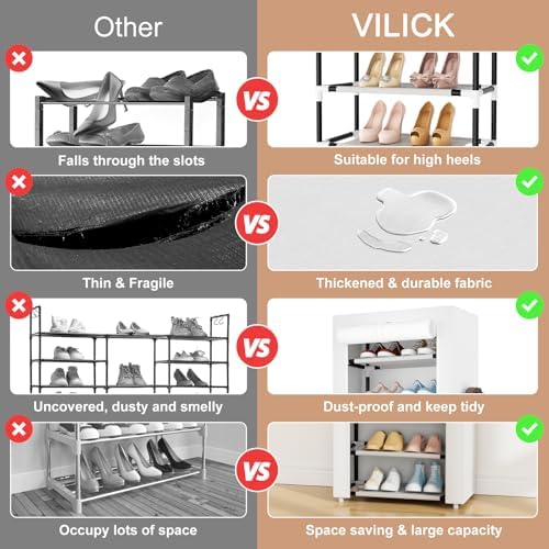 VILICK Shoe Rack with Cover Narrow Shoe Rack Organizer with 4 Side Pockets 10 - Image 5