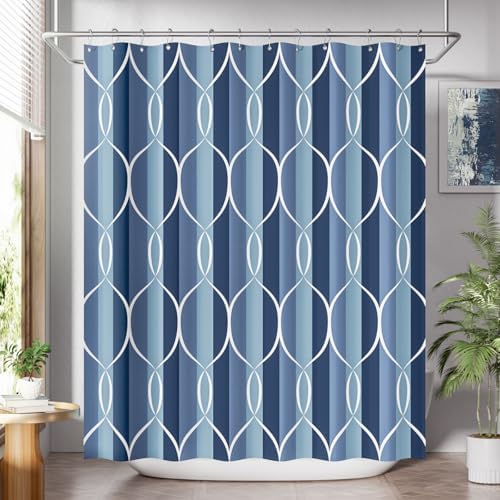 AmazerBath Shower Curtain Blue, Geometric Cloth Shower Curtain Sets by AmazerBath